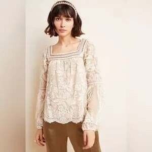 Anthropologie Blank London Eden Lace Peasant Top Womens M Bohemian Fairycore